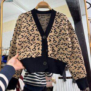 Leopard Print Knit Cardigan Cozy Button-Up Sweater 🐆🖤